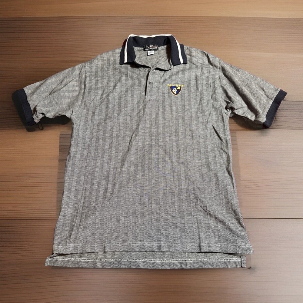 Disney Originals Polo Mens Large Gray Embroidered Mickey Mouse Short Sleeve